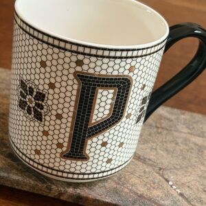 Anthropologie Monogram 'P' Ceramic Porcelain Mosaic Style Mug NWOT